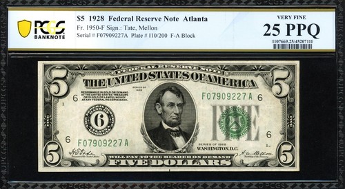 Numerical 1928 5 atlanta - 1928, $5